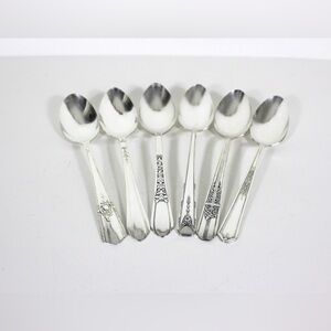 Curated Set of 6 Silver Soup Spoons, Mismatched Vintage, Table Setting, Six Oval